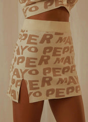 Easy Love Knit Mini Skirt - Latte Logo