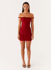 Arabella Lace Twist Shoulder Mini Dress - Red