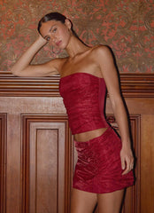 Atenea Draped Organza Corset - Deep Red