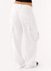 Avril Cargo Denim Pants - White