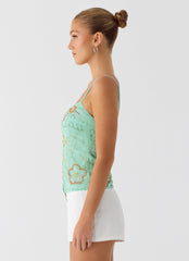 Be Alright Beaded Top - Turquoise