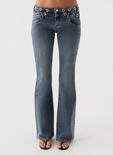 Carson Low Rise Eyelet Jeans - Blue Wash
