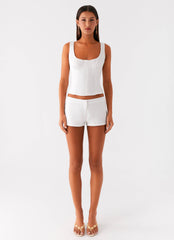 Coastline Cotton Micro Mini Shorts - White