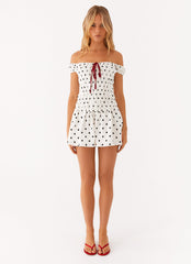 Countryside Off Shoulder Mini Dress - White Polkadot