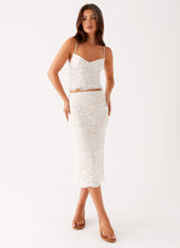 Crystal Clear Lace Midi Skirt - Ivory