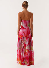 Eden Strapless Maxi Dress - White Pink Lilly