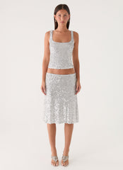 Evodia Sequin Midi Skirt - Silver