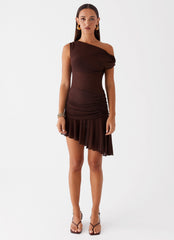 Fernleigh One Shoulder Mini Dress - Chocolate