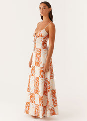 Flora Linen Maxi Dress - Orange Blue Floral