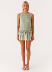 Garden Kisses Shirred Mini Dress - Sage