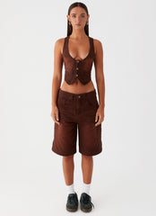 Heading South Denim Vest - Brown