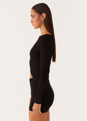 Jocelyn Long Sleeve Mini Dress - Black