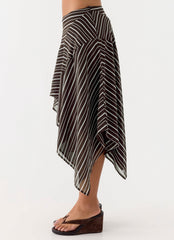 Kia Low Rise Asymmetrical Midi Skirt - Chocolate Stripe