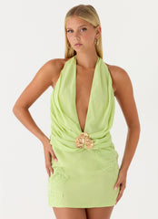 Laurie Beaded Flower Mini Dress - Lime