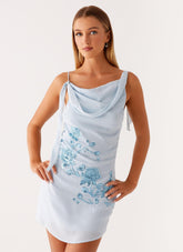 Lily Beaded Mini Dress - Pastel Blue