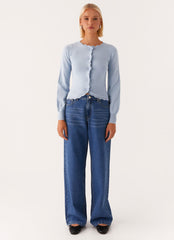 Mikah Lace Trim Cardigan - Baby Blue
