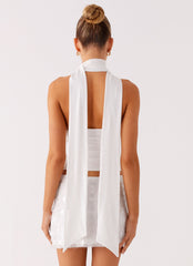Milos Scarf Halter Neck Top - White
