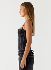 Nathan Denim Corset Top - Washed Black