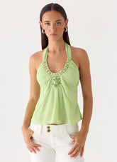 Never Stop Me Embellished Top - Lime