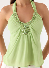 Never Stop Me Embellished Top - Lime