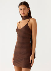 Paloma Days Beaded Scarf Mini Dress - Chocolate