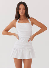 Cely Ruched Mini Dress - White