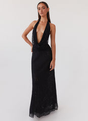 Elysia Lace Maxi Dress - Black