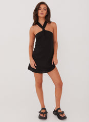 Keira Linen Micro Mini Dress - Black
