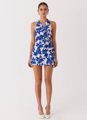 Street Blues Wrap Mini Dress - Blue Floral