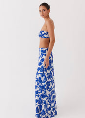 Sky Gaze Low Rise Maxi Skirt - Blue Floral