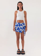 Steal Away Linen Wrap Skirt - Blue Floral