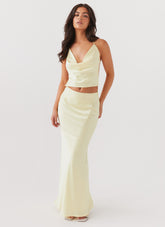 Ivanna Satin Maxi Skirt - Lemon
