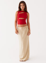 Beyond Cut Out Mesh Top - Red