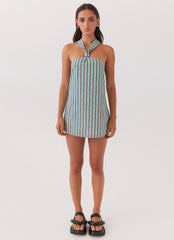 Keira Linen Micro Mini Dress - Coastal Stripe