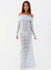 Zephyra Lace Long Sleeve Top - Blue Cloud
