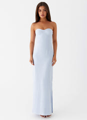 Esra Linen Strapless Maxi Dress - Blue