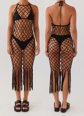 Urban Jungle Net Midi Dress - Black