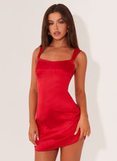 Odette Satin Mini Dress - Red