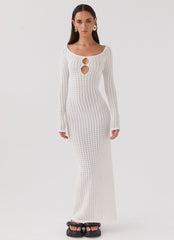 Crystal Cascade Knit Maxi Dress - White