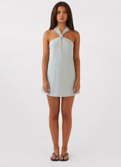 Keira Linen Micro Mini Dress - Blue Choc Stripe