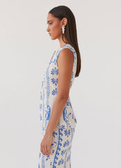 Born For Bordeaux Linen Vest - Floral Wave