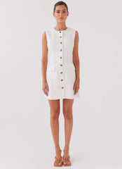 Castello Fiore Linen Mini Dress - White