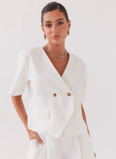 Hacienda Linen Short Sleeve Blazer - White