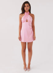 Demi Cross Over Mini Dress - Candy