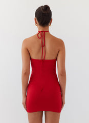 Ruby Glamour Rose Mini Dress - Rouge Red