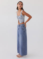 Walk This Way Denim Maxi Skirt - Blue