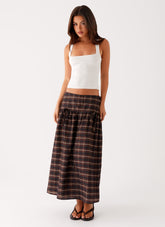 Quiet Places Cotton Midi Skirt - Chocolate Check