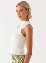 Remmington Open Back Knit Top - White