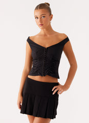 Shelby Pleated Mini Skirt - Black
