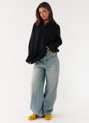 Torrie Oversized Polo Top - Black